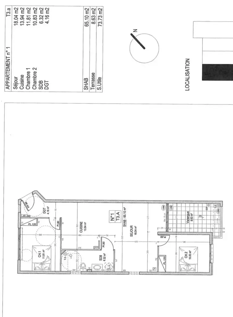 Plan - Appartement T3 avec Ascenseur à Saint-Paul