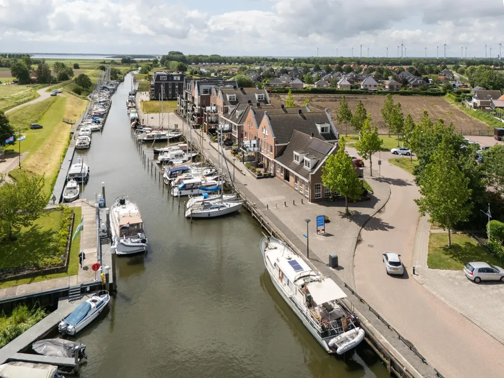 Aerial - Half-Freestanding House with Harbour View in Oude-Tonge