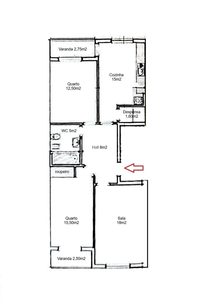 Plan - Spacious T2 Apartment with Two Fronts in Pinhal Novo