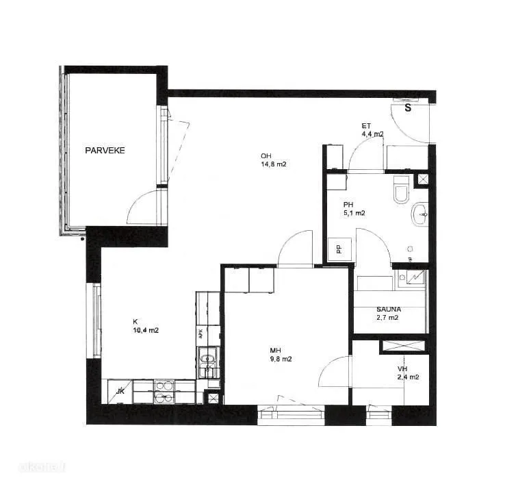 Planimetria - Apartment with Sauna in Etelätulli, Oulu