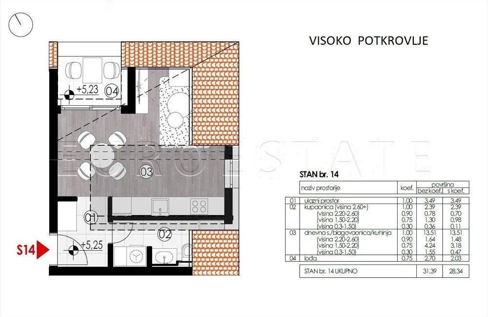 Plan - Studio Apartment with Balcony in Ludbreg