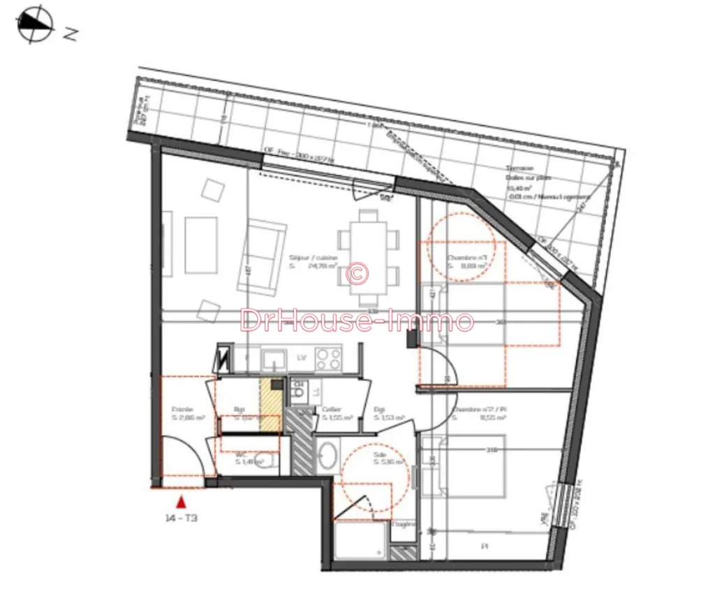 Plan - Appartement 3 Pièces avec Balcon à Vannes