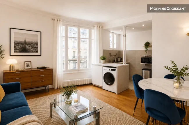 Séjour - Appartement 2 Pièces avec Vue Dégagée à Paris 16e