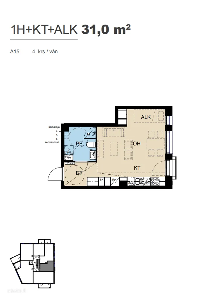 Planimetria - Modern Studio with Balcony in Vaasa Centre
