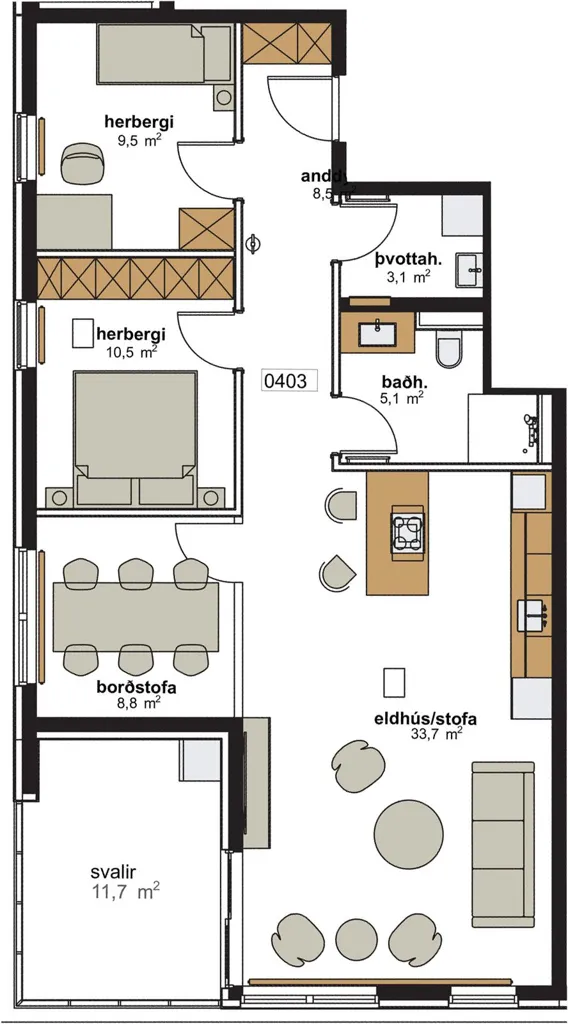 Floor Plan - 3-room apartment in Hafnarfjörður