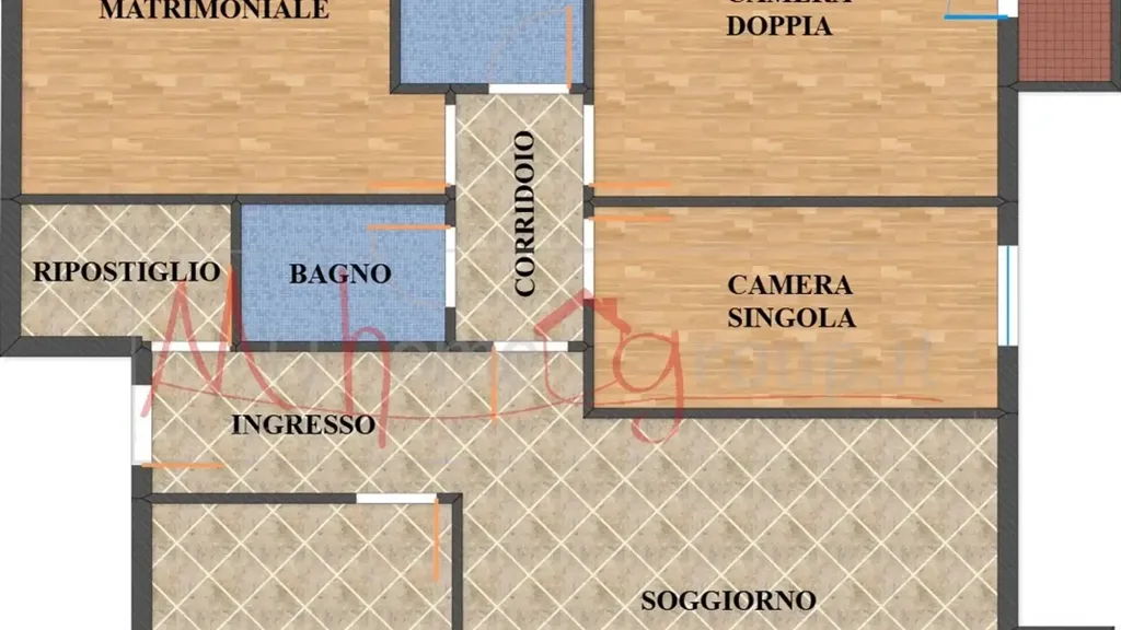 Floor Plan - Four-Bedroom Apartment with Balconies in Padova