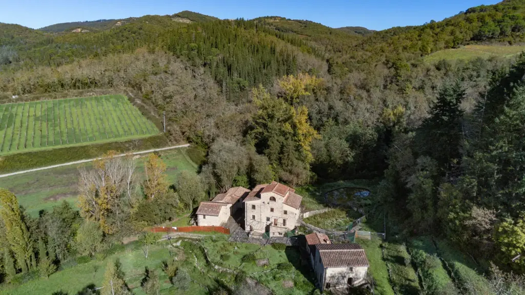Aerial - Casale with Pool in Gaiole in Chianti