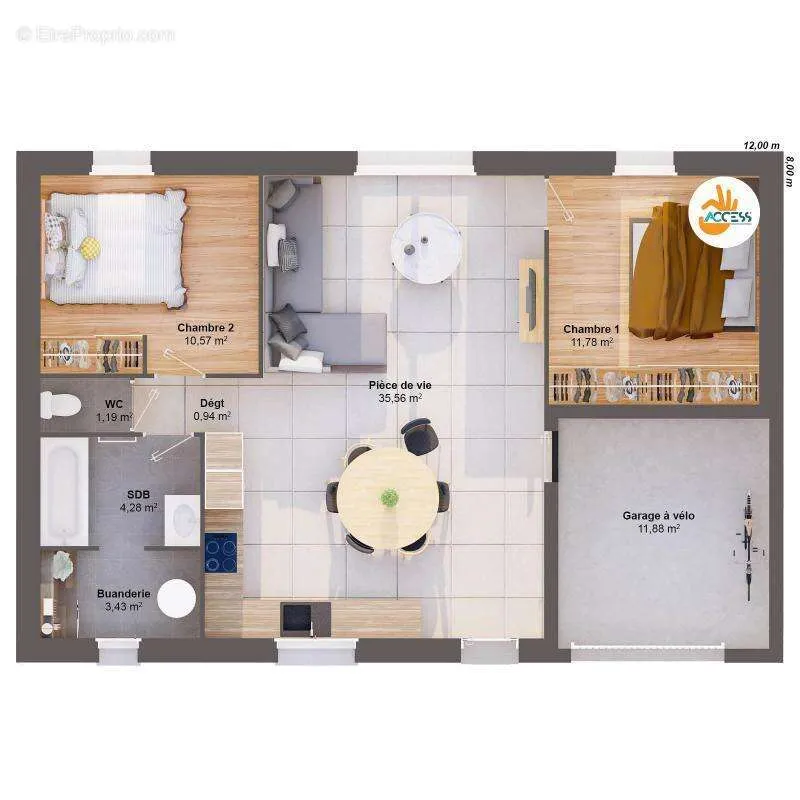 Planimetria - New 2-Bedroom House with Bicycle Storage in Iris