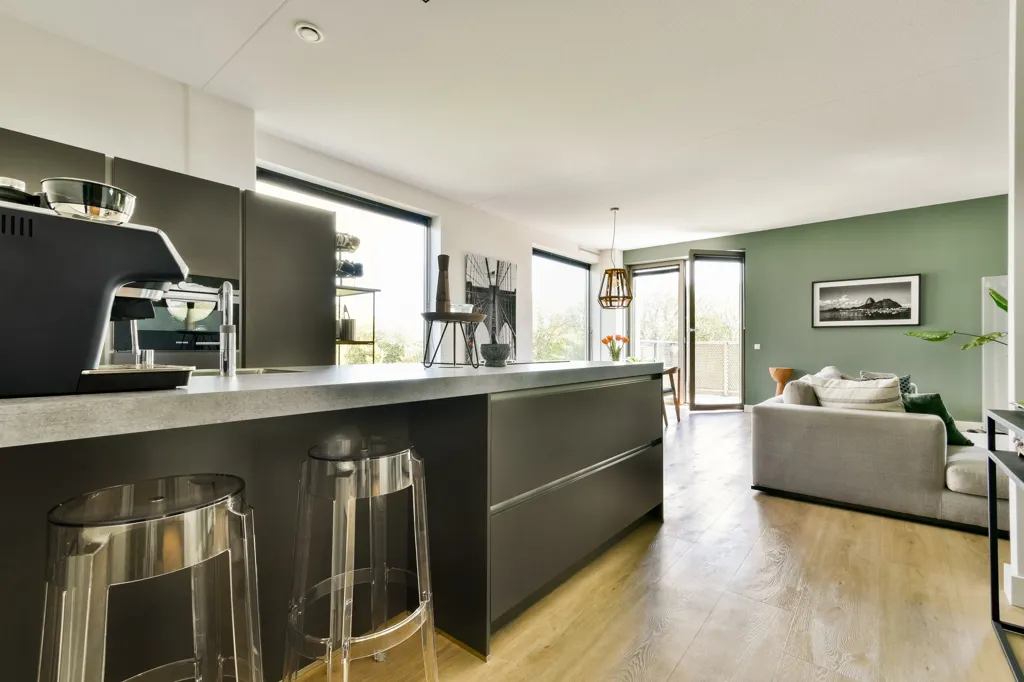 Köök - Modern 3-Bedroom Corner Apartment with Waterfront View in Amsterdam