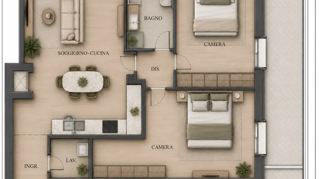 Planimetria - Modernised Apartment with Balcony in Cesena