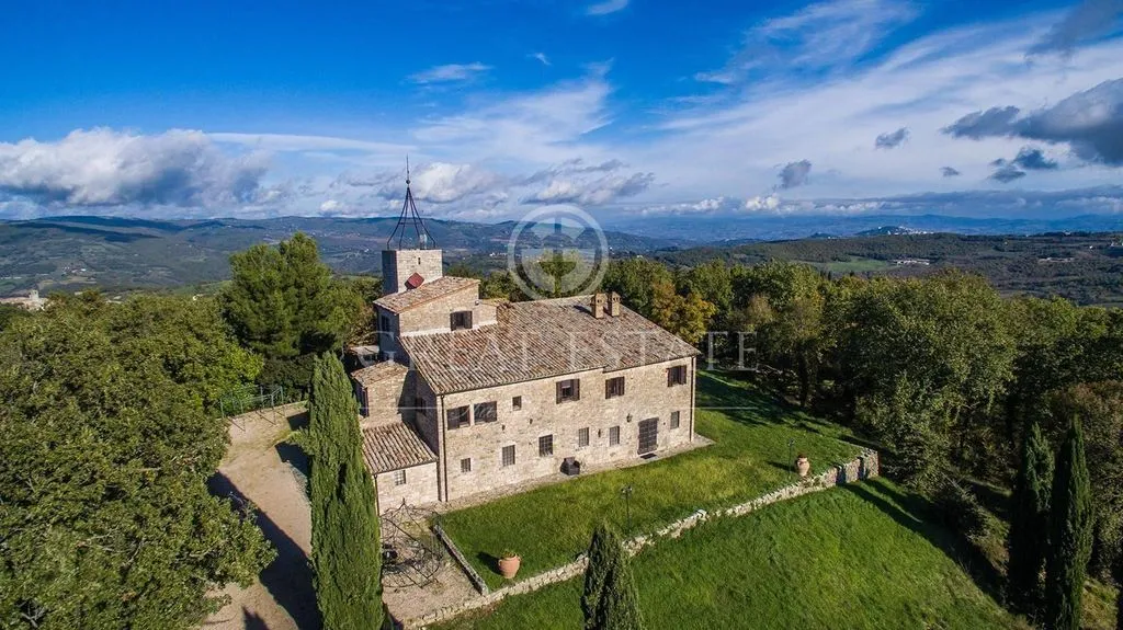 Aerial - Ancient Castle with Pool in Umbria