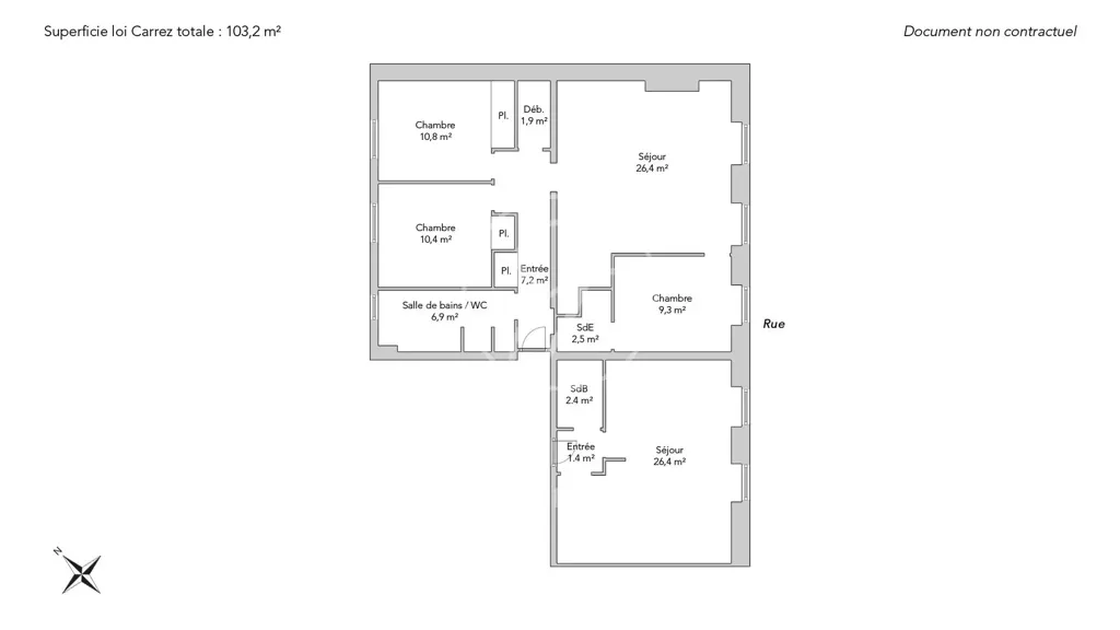 Floor Plan - 4-Piece Apartment with Courtyard View in Paris 75011