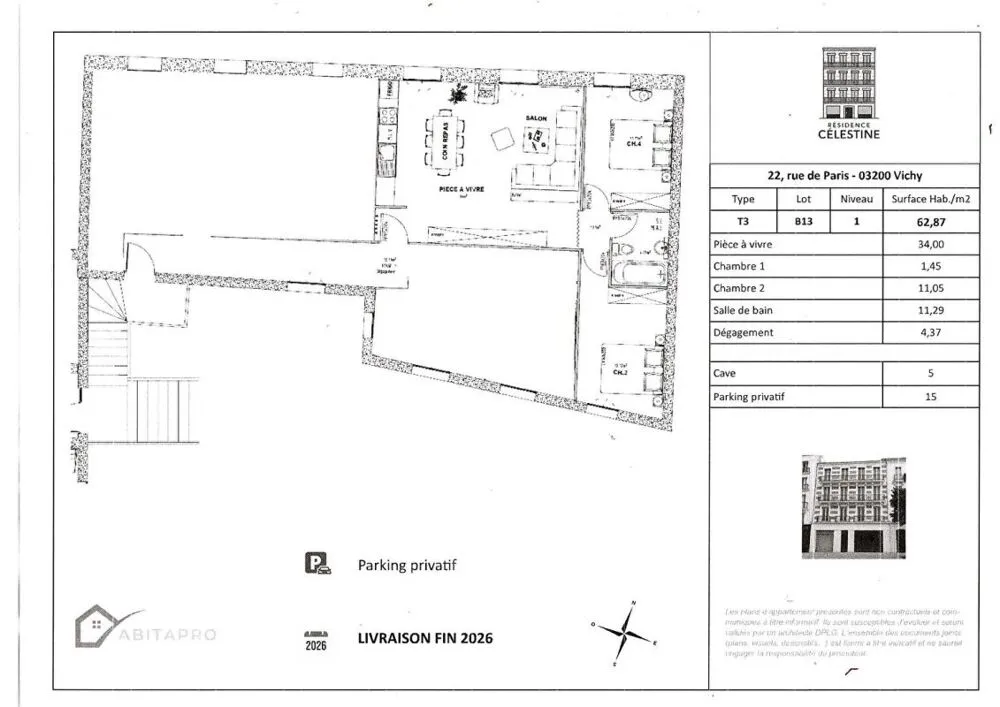 Plan - Appartement Traversant avec Parking à Vichy