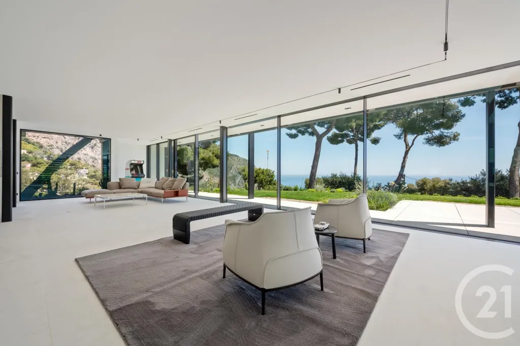 Séjour - Villa Contemporaine avec Vue Mer à Èze