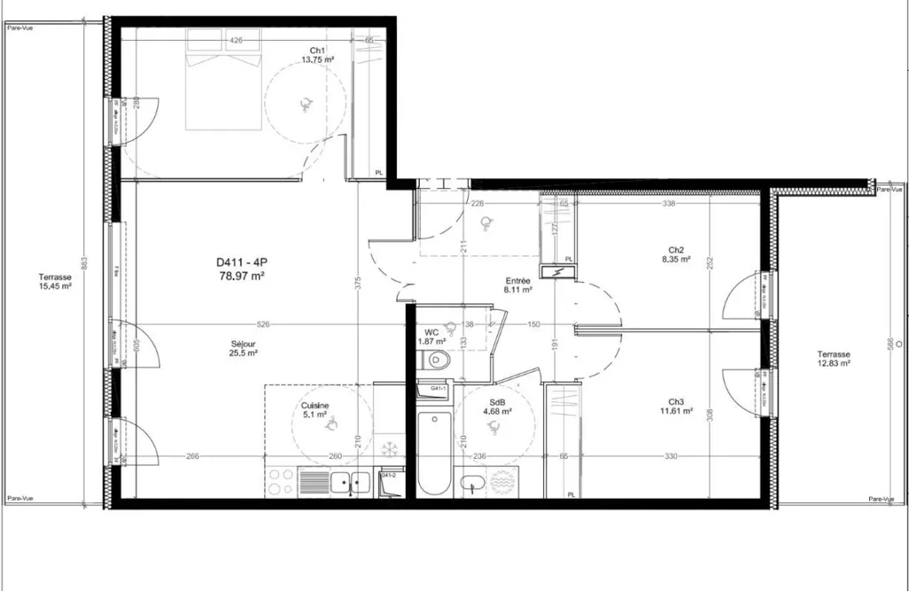 Plan - Appartement 4 Pièces avec Terrasse à Mantes-la-Jolie