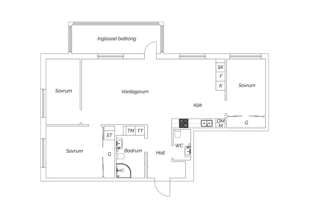 Plan - Modern 4-Bed Flat with Glass Balcony in Lund