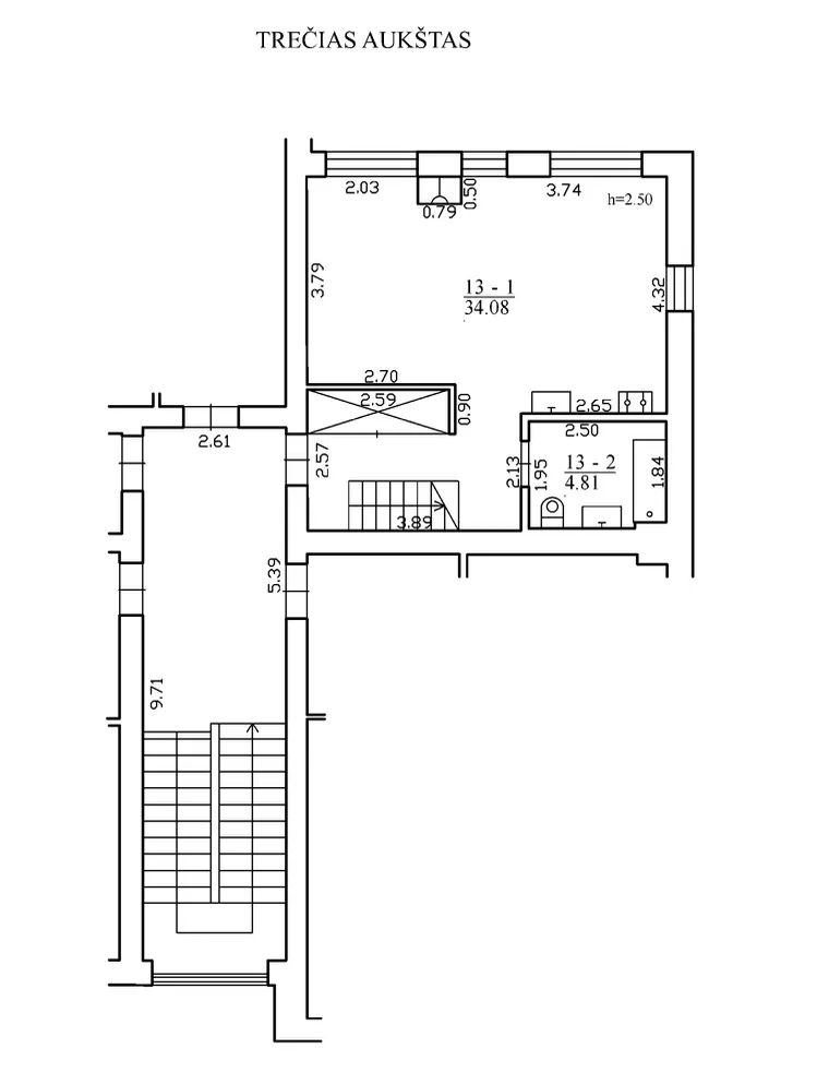 Plan - Two-Storey Apartment with Fireplace in Burbiškės