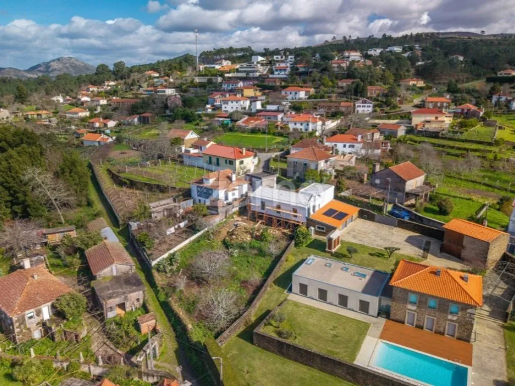 Aerial - Contemporary Stone House with Pool in Caminha