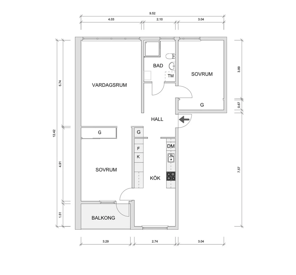 Floor Plan - Modernised Flat with Balcony in Stockholm