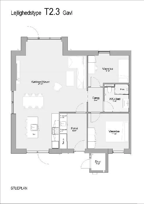 Plan - Modern 3-Bed Flat with Terrace in Årslev