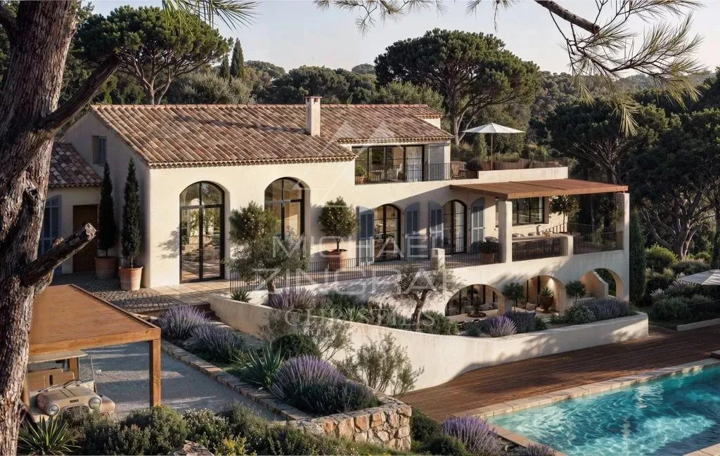 Vue aérienne - Villa Luxueuse avec Vue Mer à Ramatuelle