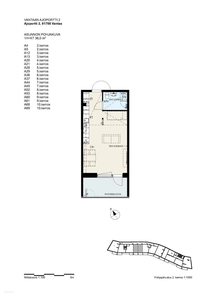 Floor Plan - Modern Flat with Balcony in Keimola, Vantaa