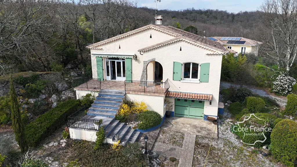Aerial - House with Pool in Southern Ardèche