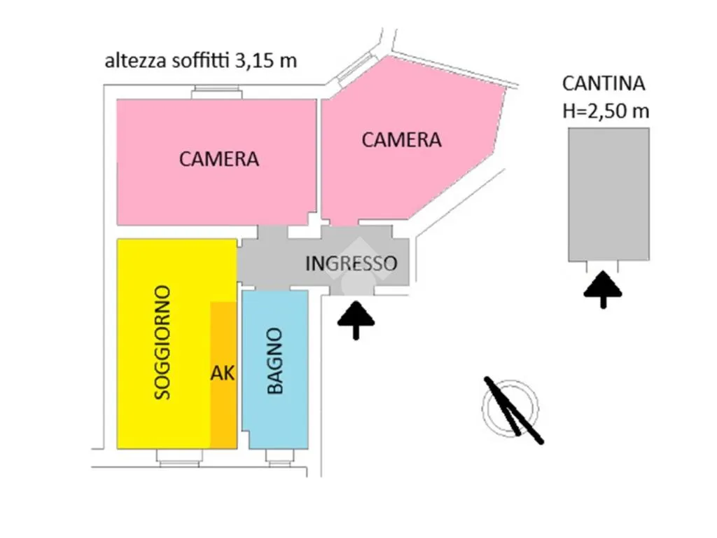 Plan - 3-Room Apartment with Double Exposure in Rome