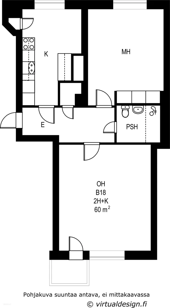 Floor Plan - 1950s Flats with Balcony in Heinäpää, Oulu