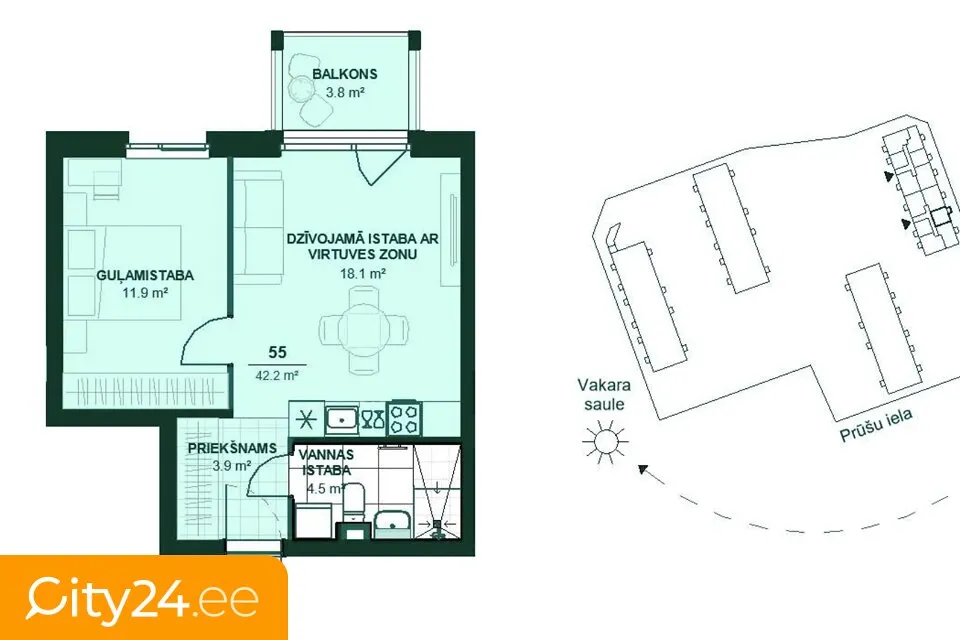 Plan - Modern Flat with Balcony in Ķengarags, Riga