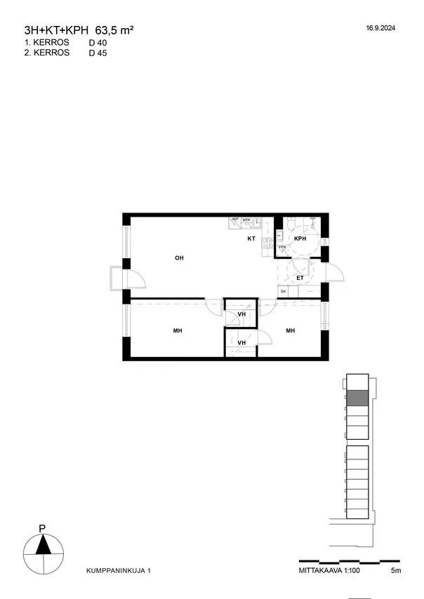 Plan - Two-Bedroom Apartment with Balcony in Kauklahti, Espoo
