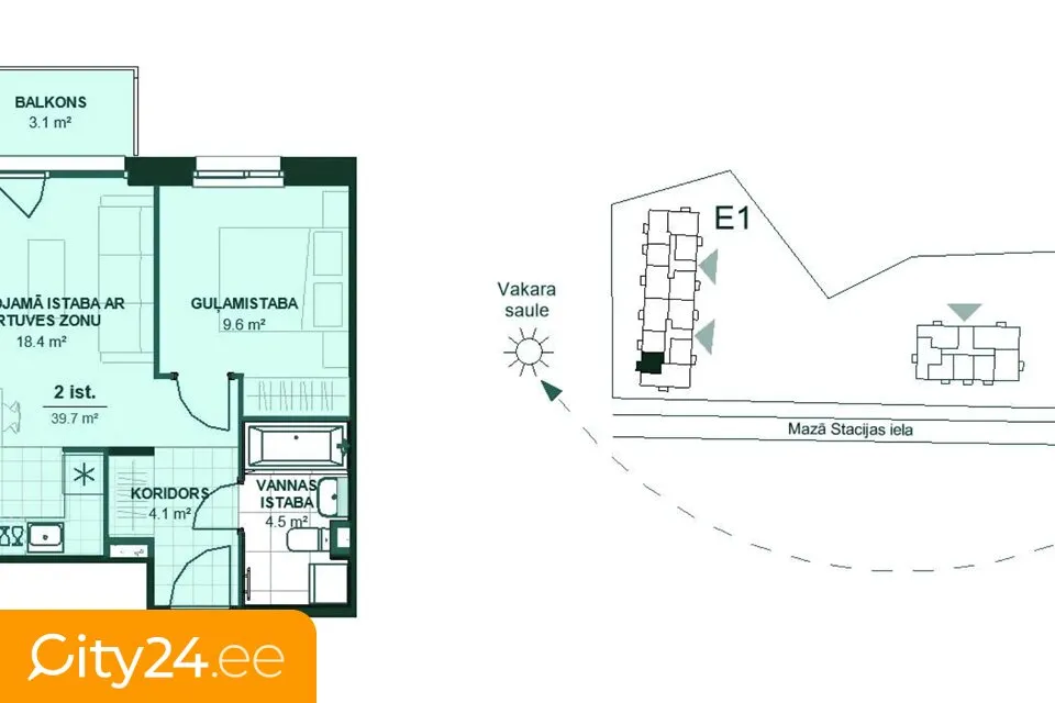 Plaan - New Project Apartment with Balcony in Dzirciems, Riga