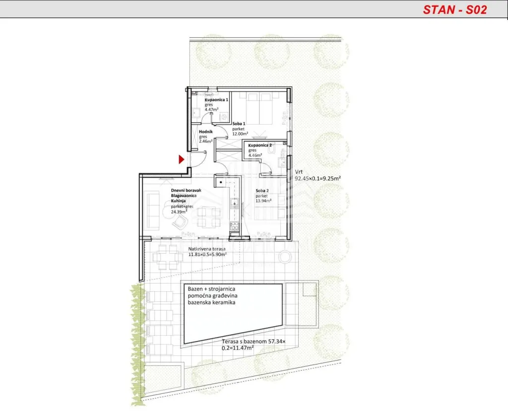 Plaan - Luxury Apartment with Private Pool in Sukošan