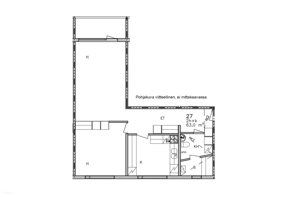 Floor Plan - Two-Bedroom Flat with Garden View in Runosmäki