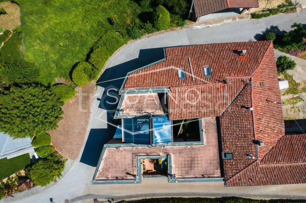 Aerial - Architectural Villa with Panoramic View in Alba