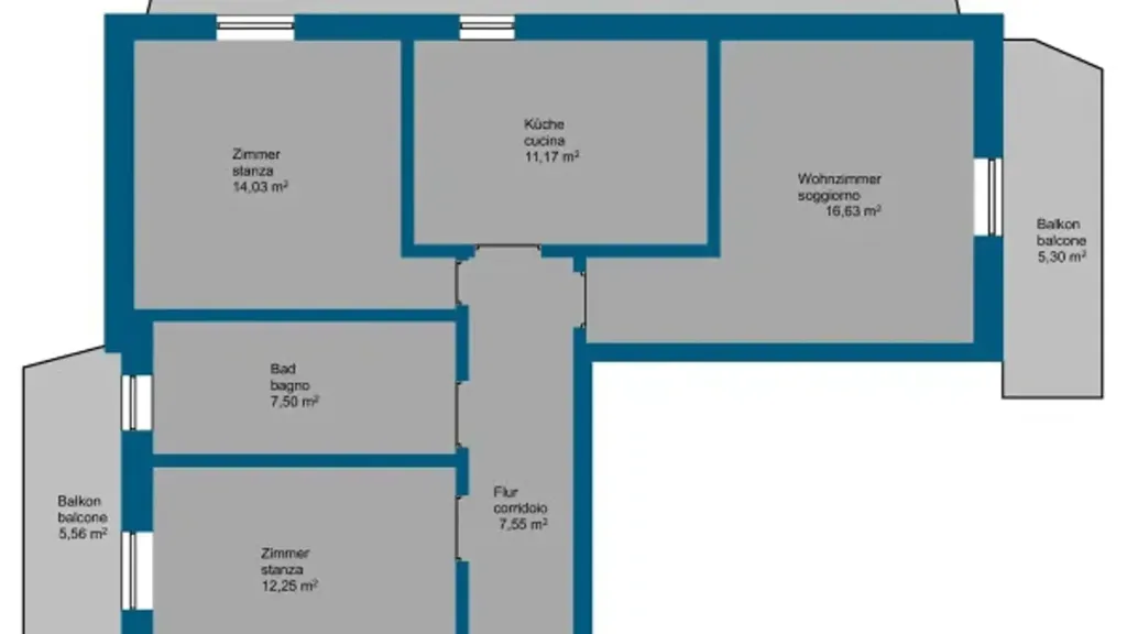 Floor Plan - Partially Renovated Apartment with Multiple Balconies in Merano