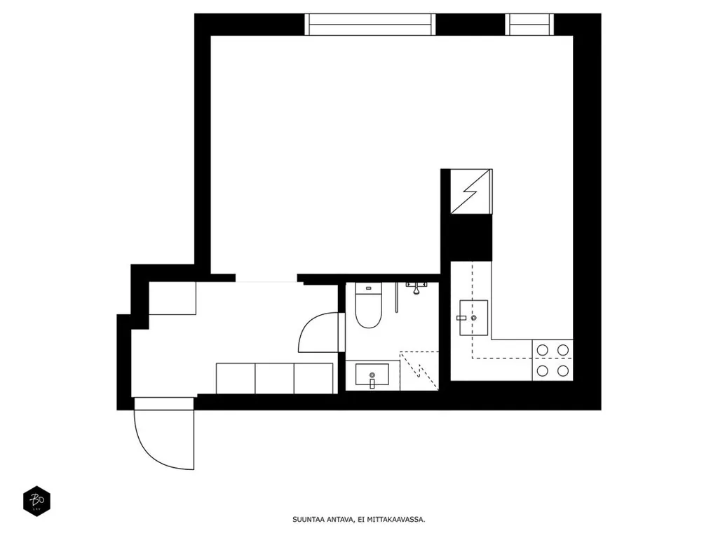 Floor Plan - Modernised Studio with Garden in Ullanlinna, Helsinki