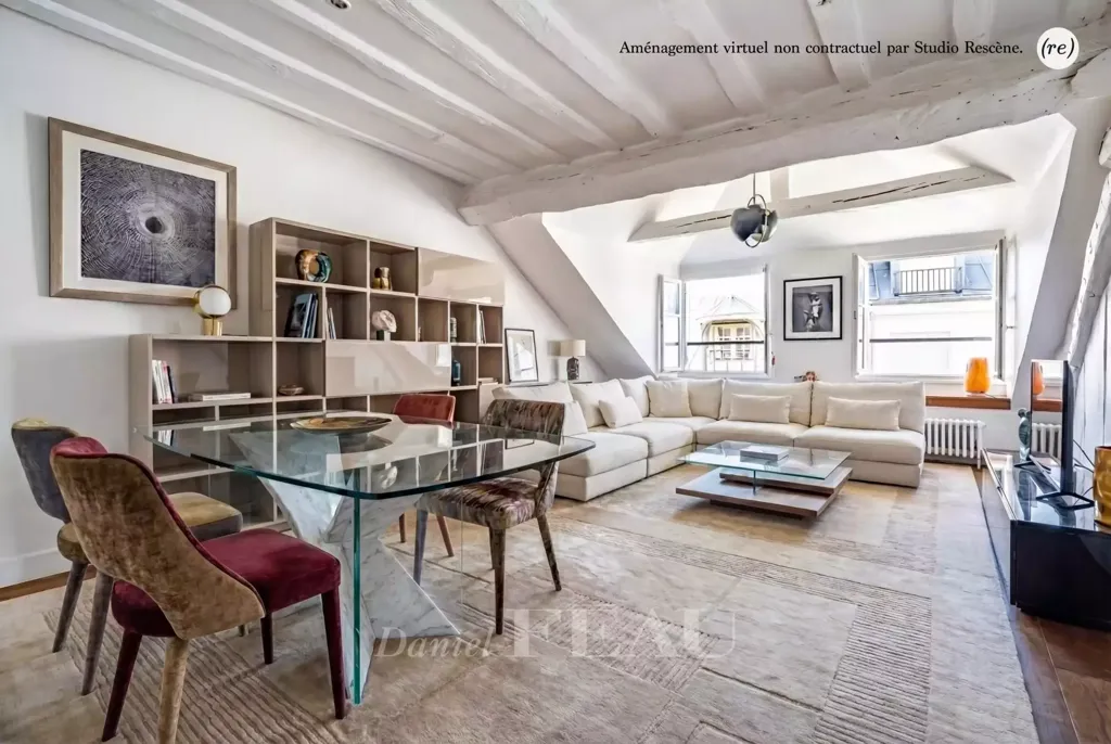 Séjour - Penthouse lumineux avec interphone à Paris 6ème