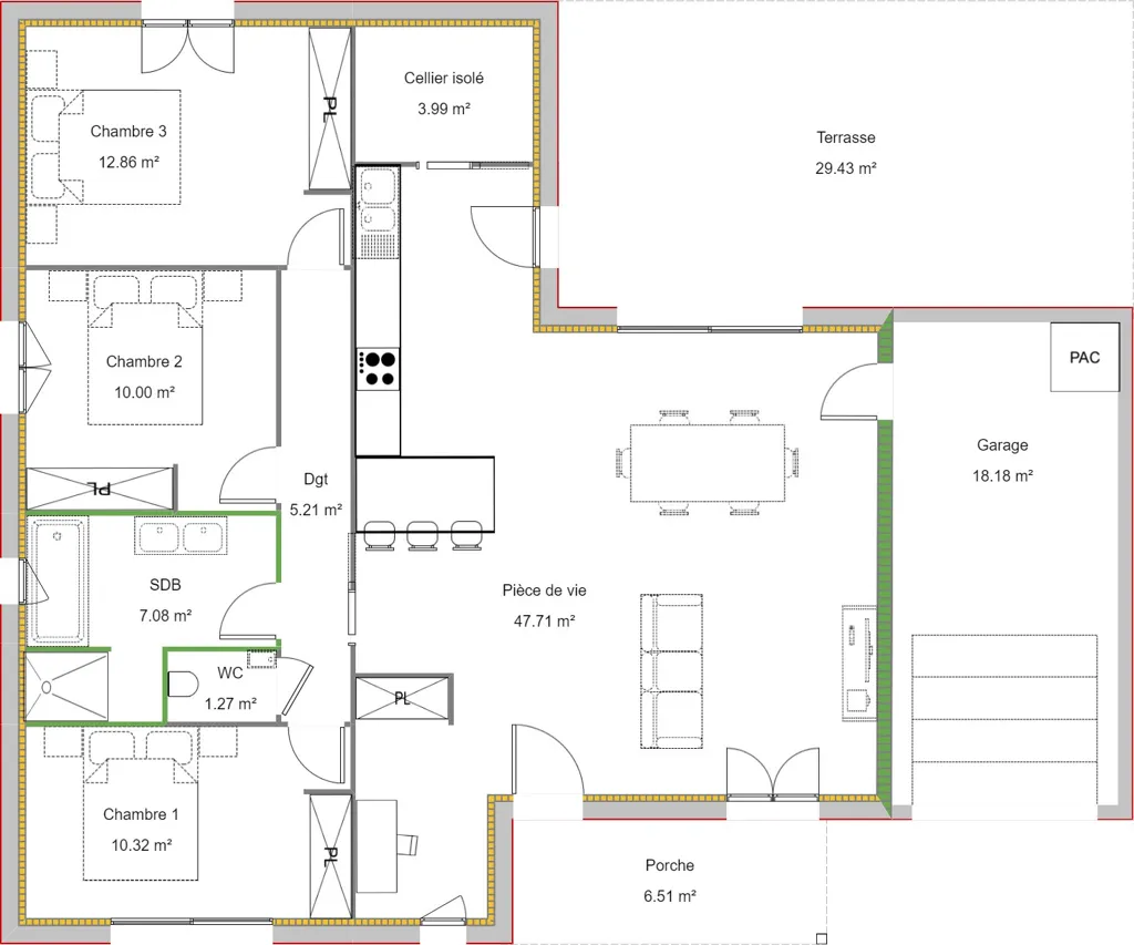 Plaan - New 4-Bedroom House with Garden in Odenas