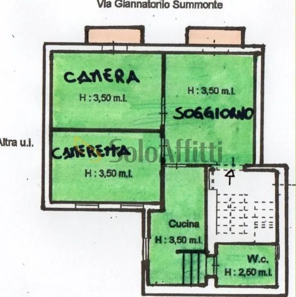 Plan - Retrofitted 3-Bedroom Flat in Piazza Borsa, Naples