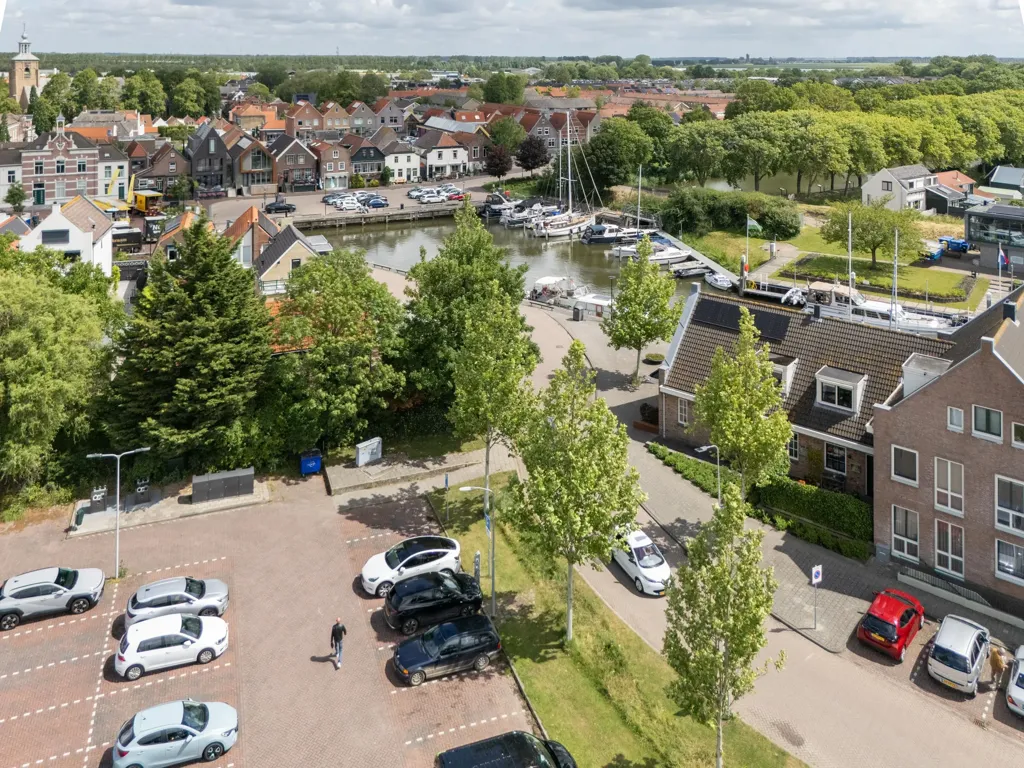 Aerial - Half-Freestanding House with Harbour View in Oude-Tonge