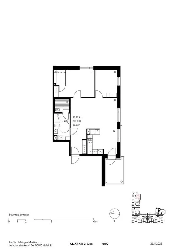 Plaan - Apartment with Sea View in Herttoniemi, Helsinki