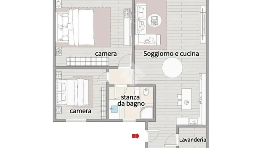Plan - Ground Floor Trilocale with Private Garage in Dello
