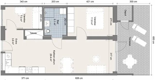 Plaan - Apartment with Private Terrace in Rønnebærvænget
