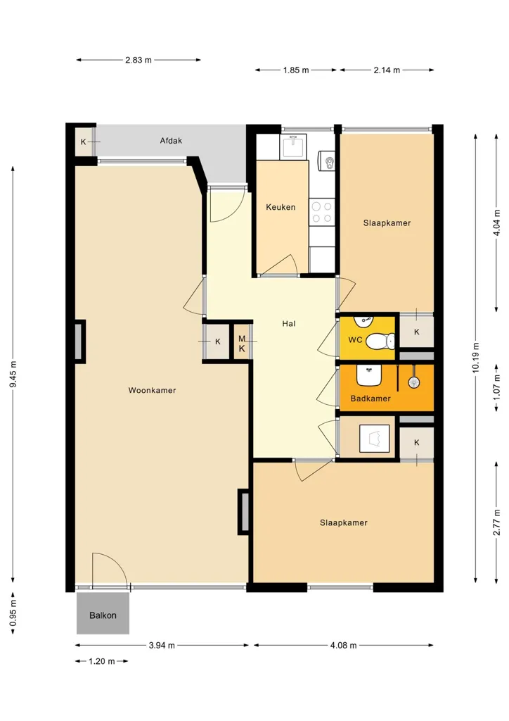 Floor Plan - 3-Bedroom Apartment with Balcony in Arnhem
