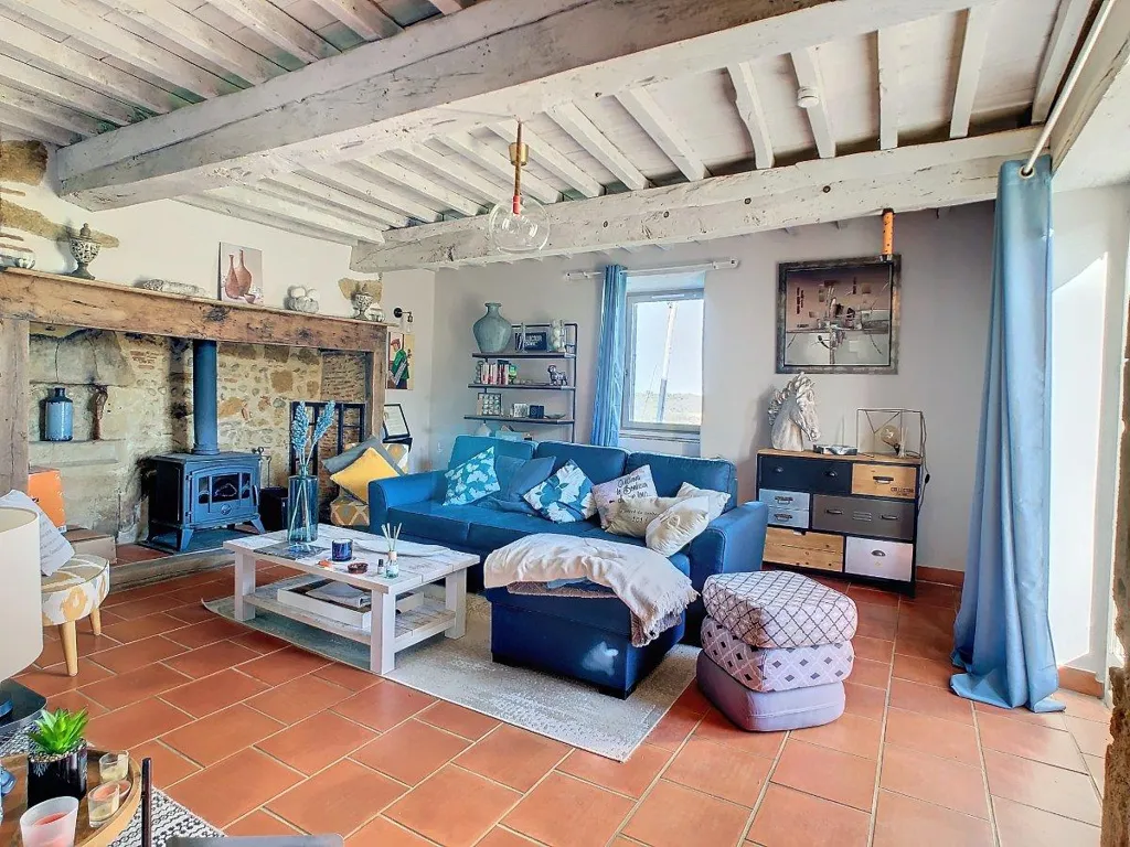 Living Room - Rustic Stone House with Pyrenees View in Gers
