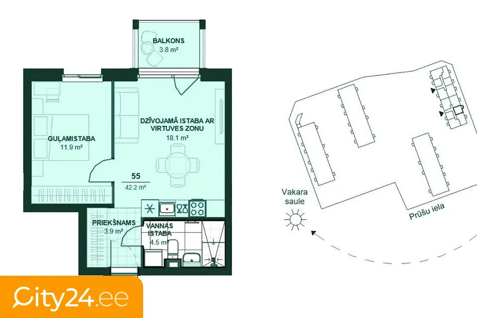 Plaan - Modern Apartment with Balcony in Ķengarags, Riga