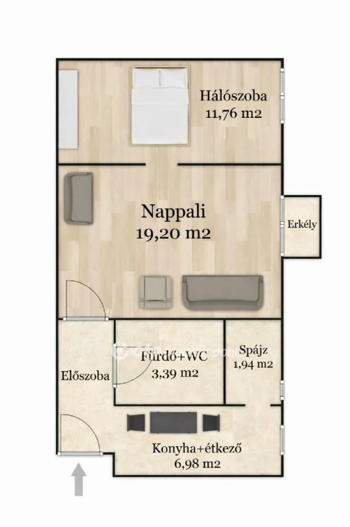 Plan - 2-Bedroom Apartment with Balcony in Debrecen