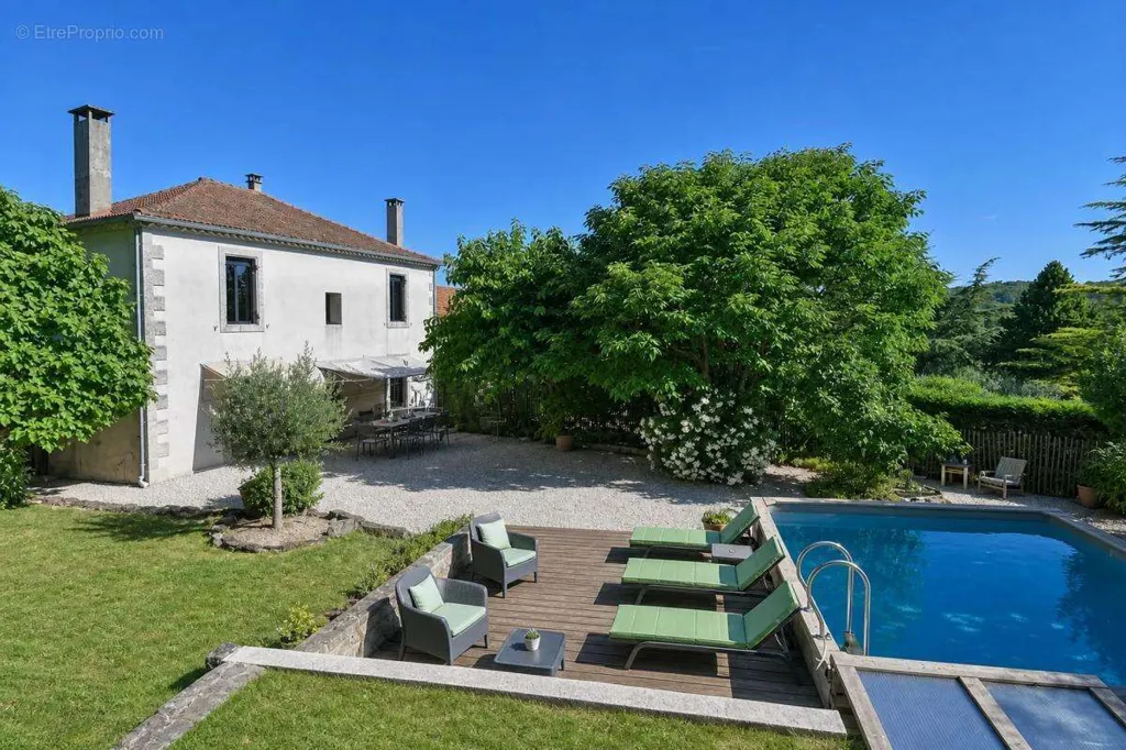 Aerial - Renovated Manor with Pool in Moussac