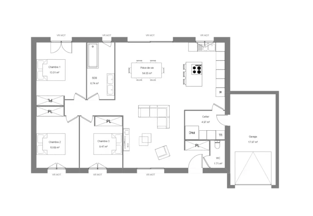 Planimetria - New 4-Piece House with Garden in Cluis